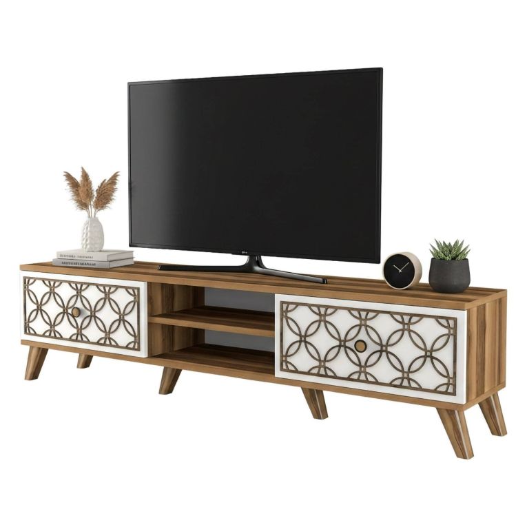 Mobile TV noce e bianco 180x35x44h cm 2 ante - Teia