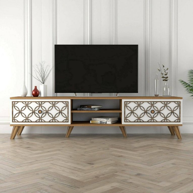 Mobile TV noce e bianco 180x35x44h cm 2 ante - Teia