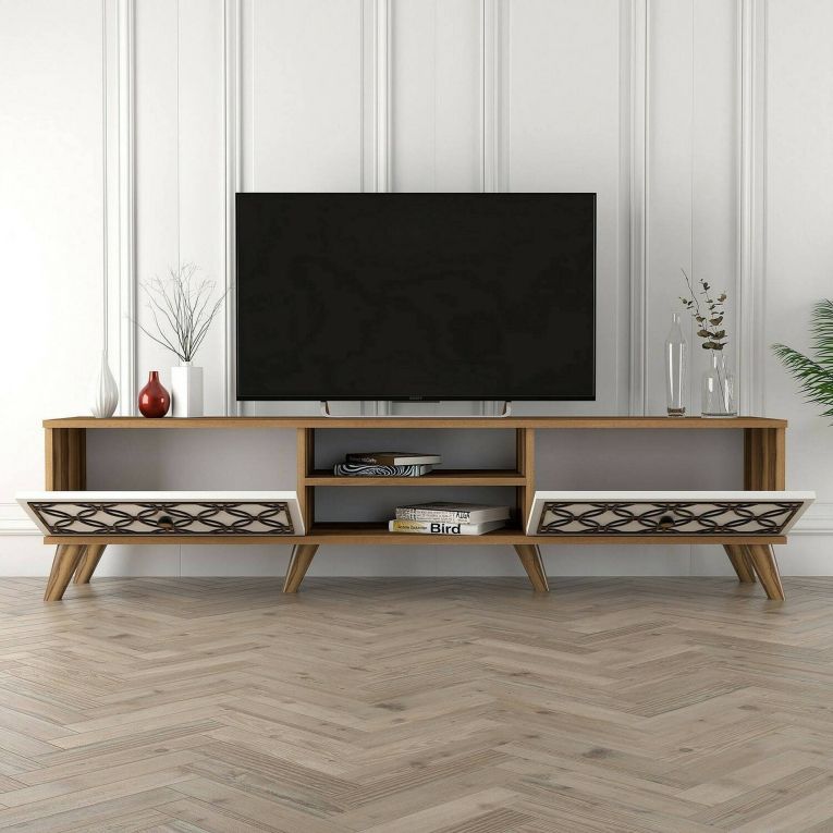 Mobile TV noce e bianco 180x35x44h cm 2 ante - Teia