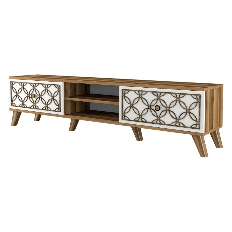Mobile TV noce e bianco 180x35x44h cm 2 ante - Teia