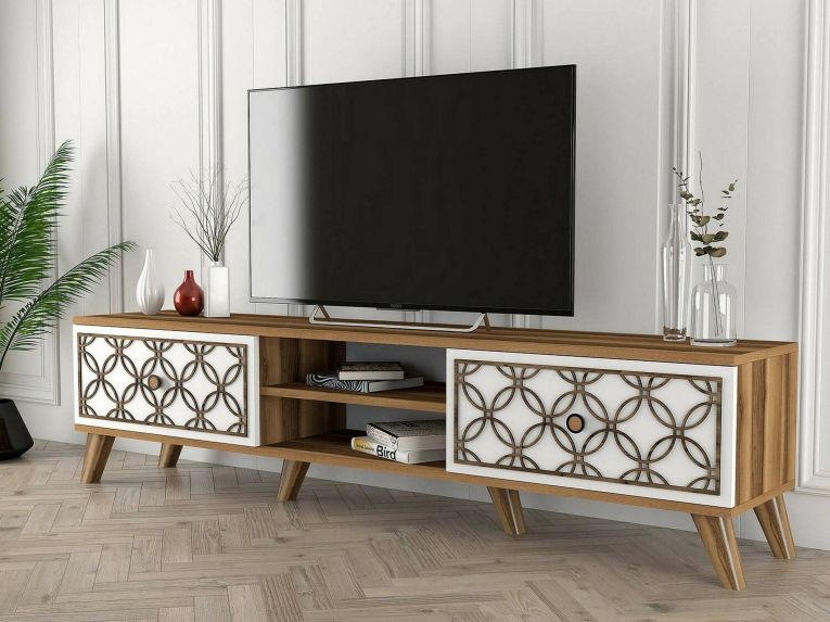 Mobile TV noce e bianco 180x35x44h cm 2 ante - Teia