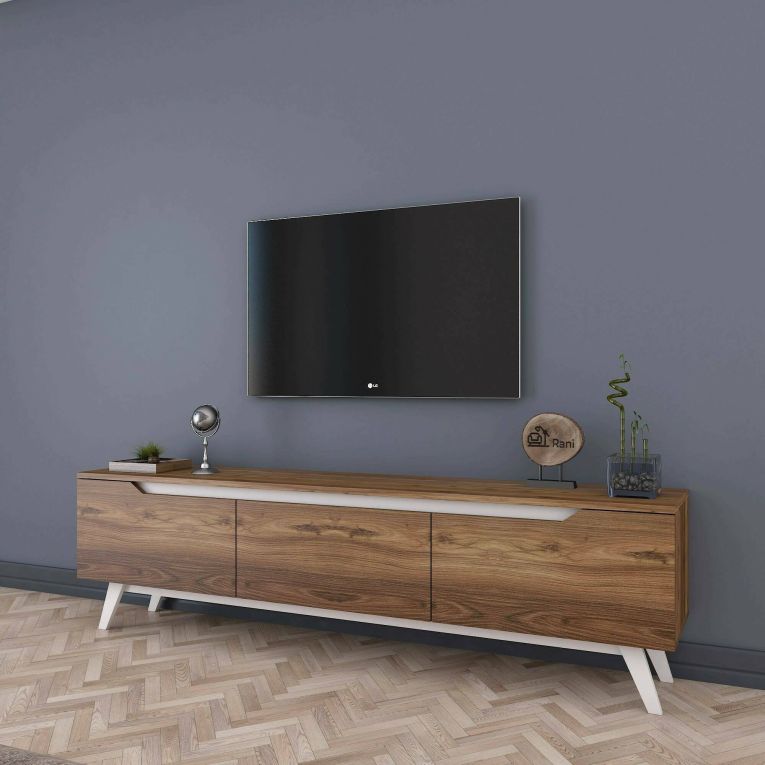 Mobile TV noce e bianco 180x35x48h cm 3 ante - Apatite