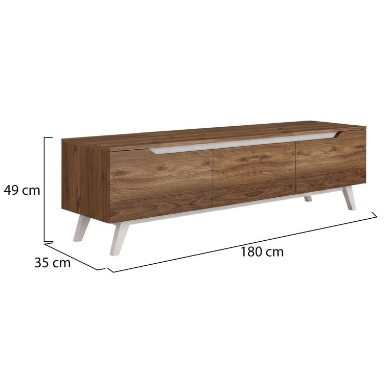 Mobile TV noce e bianco 180x35x48h cm 3 ante - Apatite