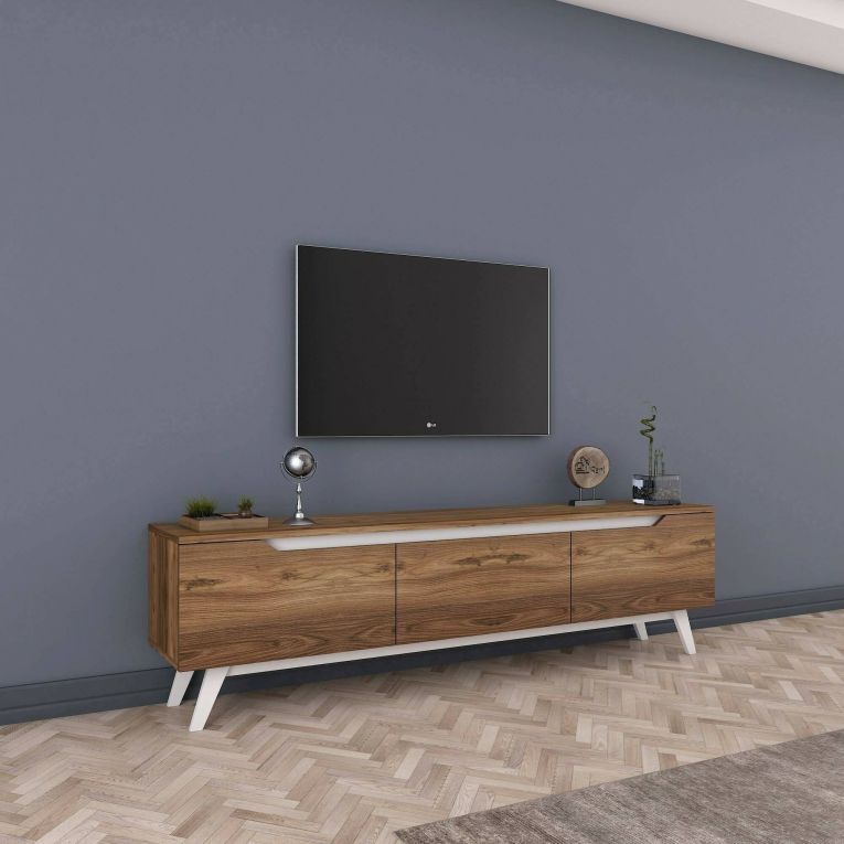 Mobile TV noce e bianco 180x35x48h cm 3 ante - Apatite