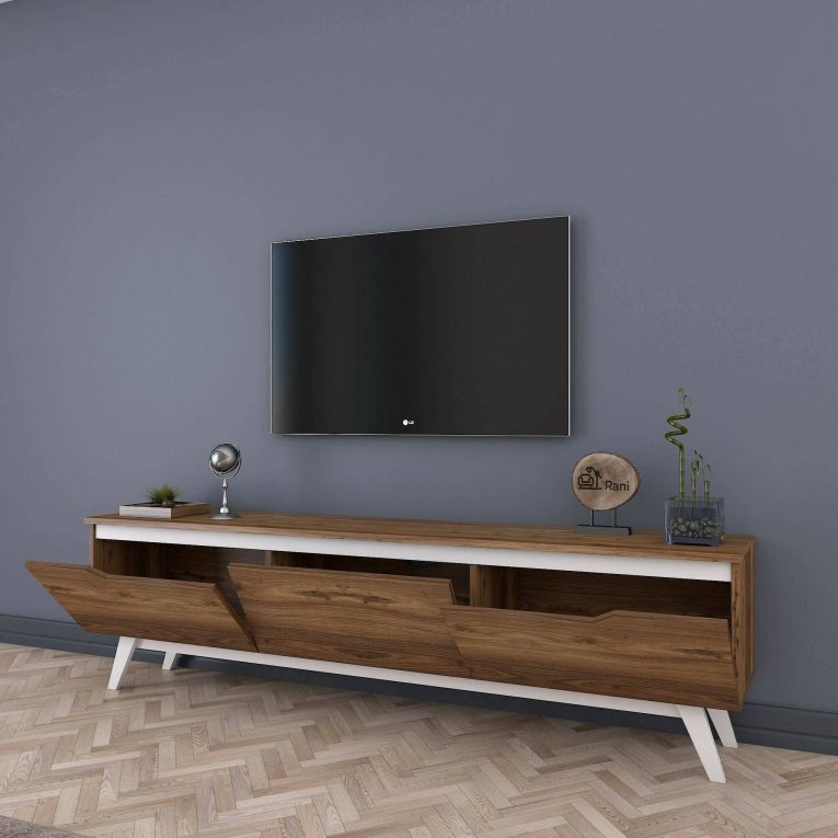 Mobile TV noce e bianco 180x35x48h cm 3 ante - Apatite