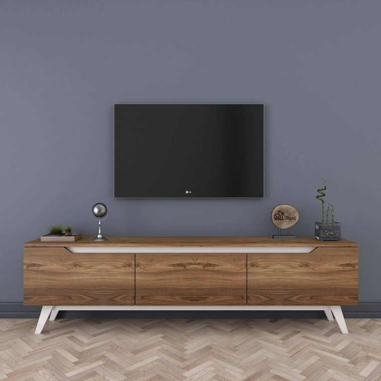 Mobile TV noce e bianco 180x35x48h cm 3 ante - Apatite
