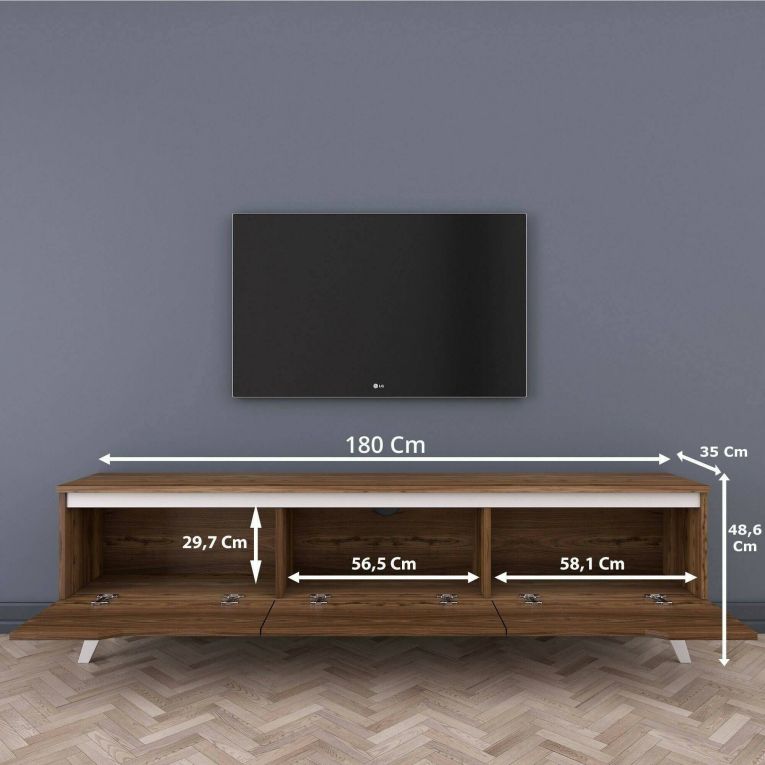 Mobile TV noce e bianco 180x35x48h cm 3 ante - Apatite