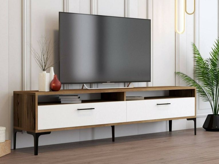Mobile TV noce e bianco 47x35x180h cm modulabile - Angiari