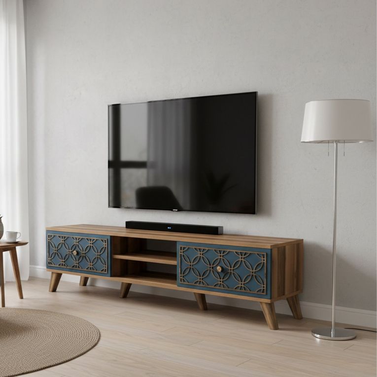Mobile TV noce e blu 180x35x44h cm 2 ante - Albonese