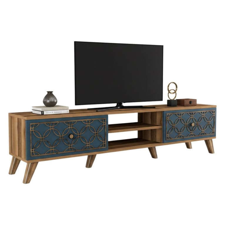 Mobile TV noce e blu 180x35x44h cm 2 ante - Albonese