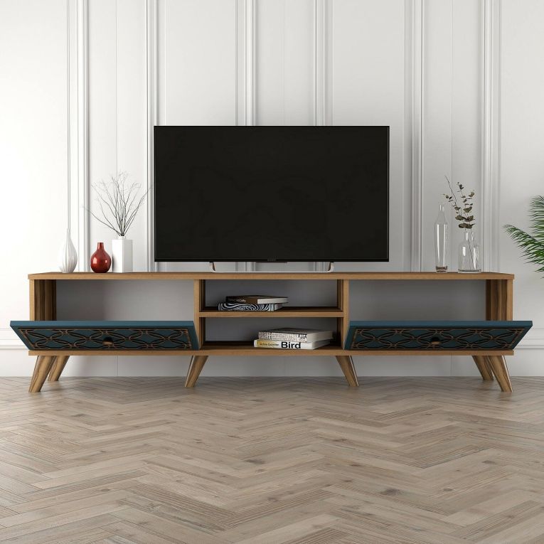 Mobile TV noce e blu 180x35x44h cm 2 ante - Albonese