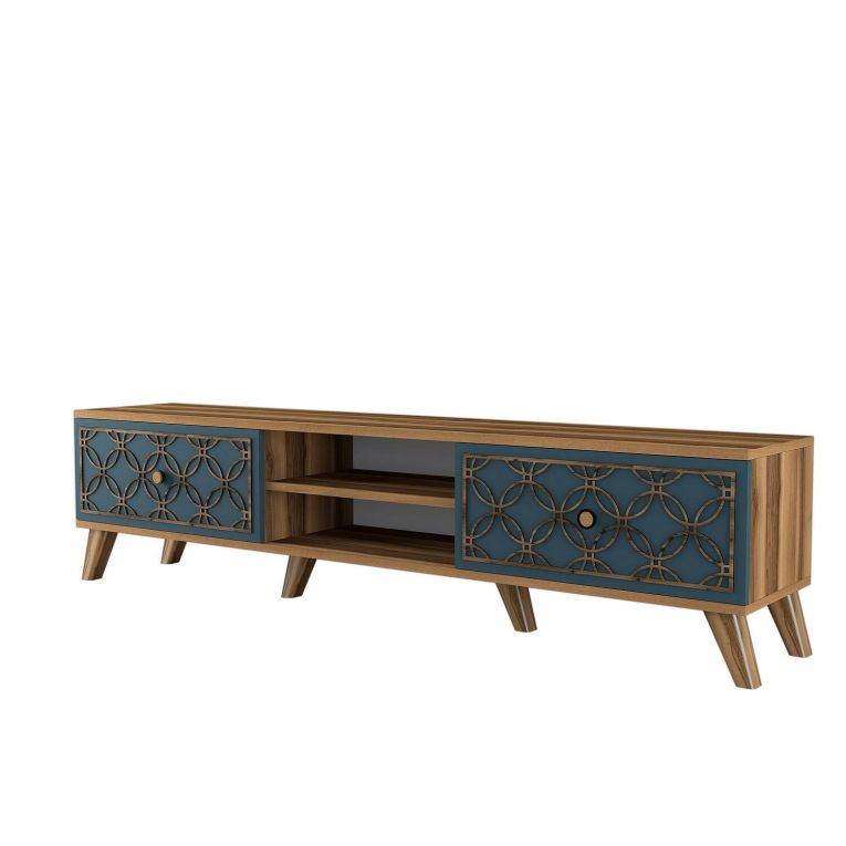 Mobile TV noce e blu 180x35x44h cm 2 ante - Albonese
