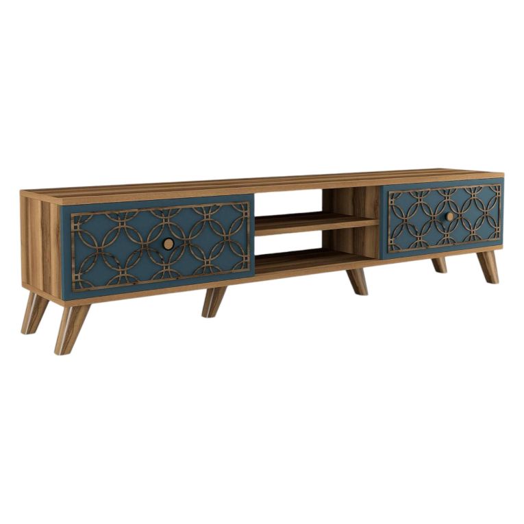 Mobile TV noce e blu 180x35x44h cm 2 ante - Albonese