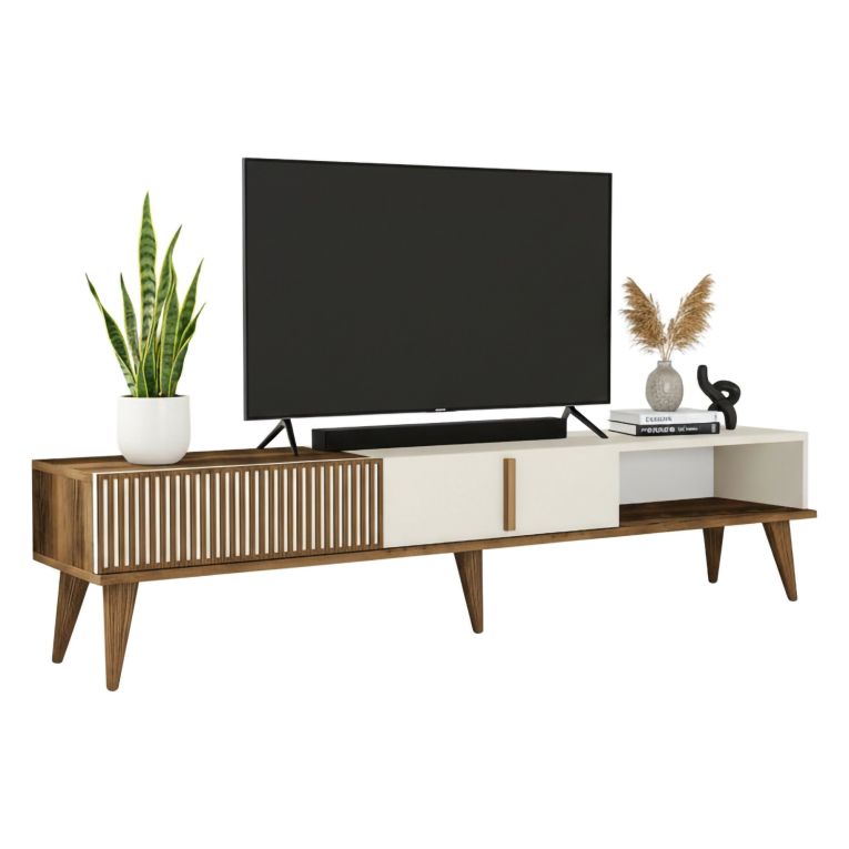 Mobile TV noce e crema 180x35x40h cm 2 ante - Gordon
