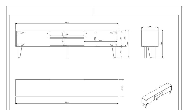 Mobile TV noce e nero 180x29x49h cm 2 ante - Sicilia