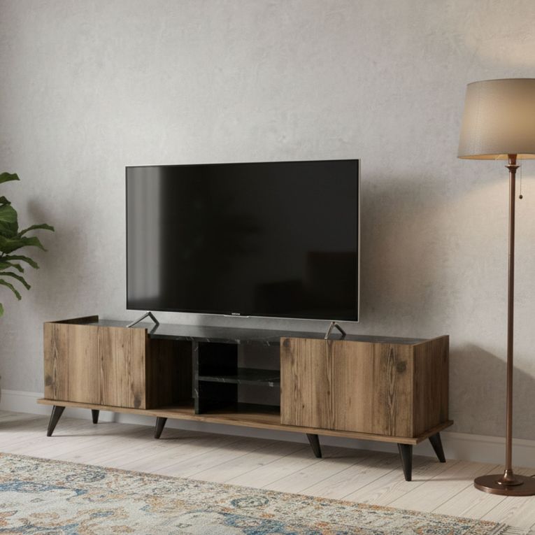 Mobile TV noce e nero 180x34x52h cm 2 ante - Paine