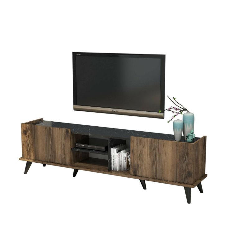 Mobile TV noce e nero 180x34x52h cm 2 ante - Paine