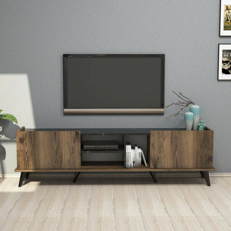 Mobile TV noce e nero 180x34x52h cm 2 ante - Paine