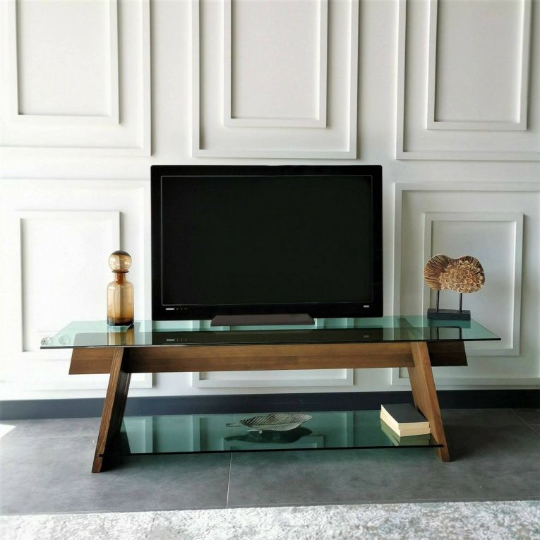 Mobile TV noce e verde 158x40x45h cm in legno - Amorosi