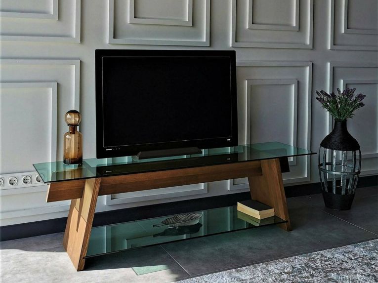 Mobile TV noce e verde 158x40x45h cm in legno - Amorosi