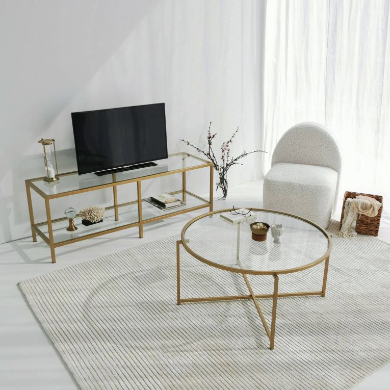 Mobile TV oro 130x40x45h cm in metallo - Donata