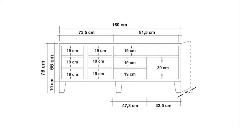 Mobile TV quercia 160x45x76h cm 3 ante e 1 cassetto - Bucarest