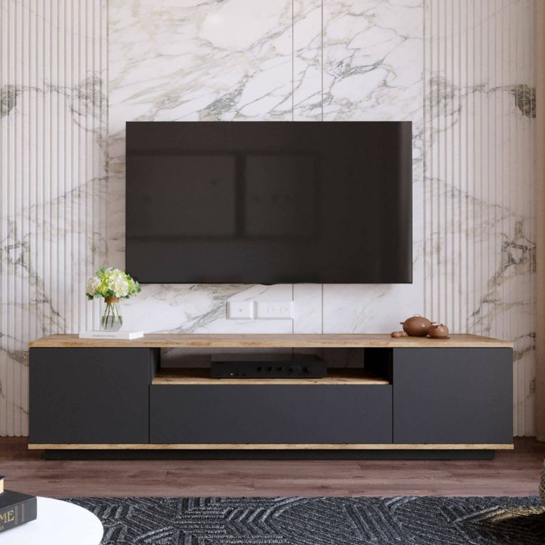 Mobile TV quercia e antracite 180x44x44h cm 2 ante - Asellina