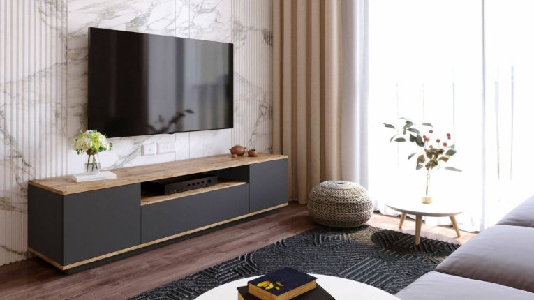 Mobile TV quercia e antracite 180x44x44h cm 2 ante - Asellina