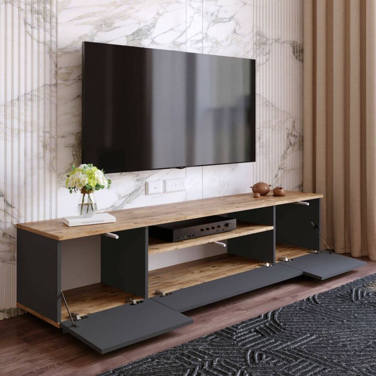 Mobile TV quercia e antracite 180x44x44h cm 2 ante - Asellina