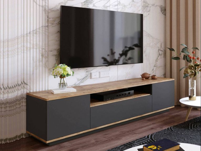 Mobile TV quercia e antracite 180x44x44h cm 2 ante - Asellina