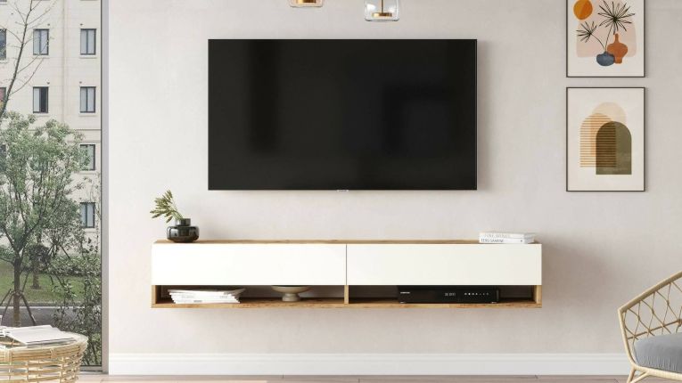 Mobile TV quercia e bianco 180x31x29h cm 2 ante - Compasso