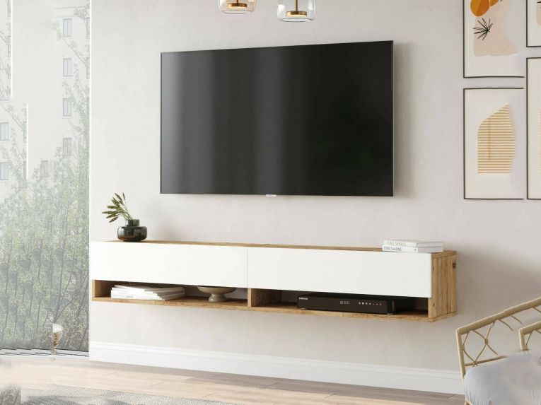 Mobile TV quercia e bianco 180x31x29h cm 2 ante - Compasso