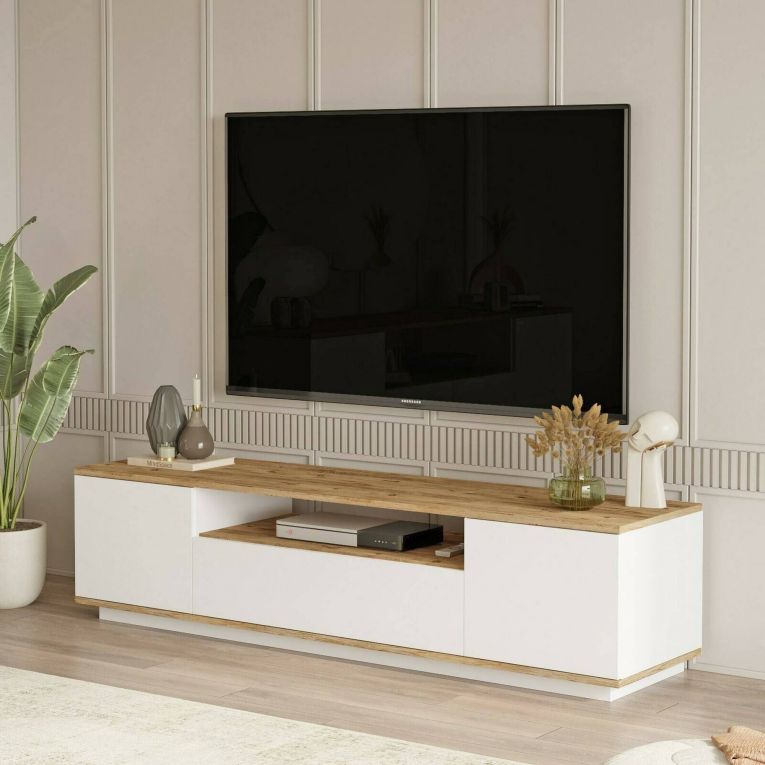 Mobile TV quercia e bianco 180x44x44h cm 3 ante - Asellina