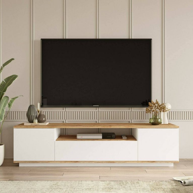 Mobile TV quercia e bianco 180x44x44h cm 3 ante - Asellina