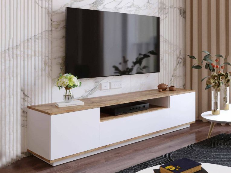 Mobile TV quercia e bianco 180x44x44h cm 3 ante - Asellina