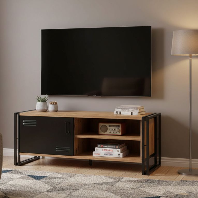 Mobile TV quercia e nero 130x45x50h cm in legno - Cyprien