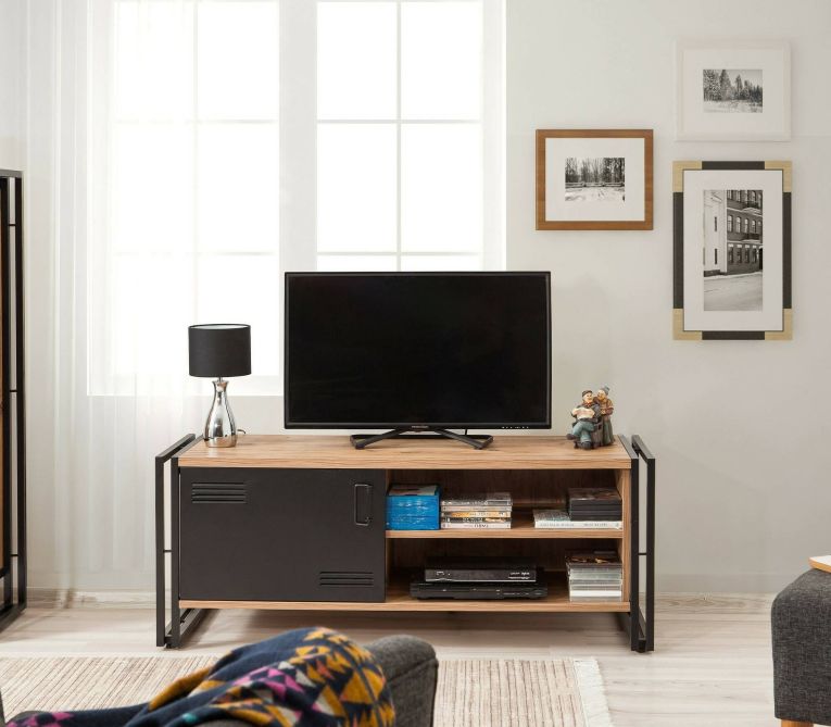 Mobile TV quercia e nero 130x45x50h cm in legno - Cyprien