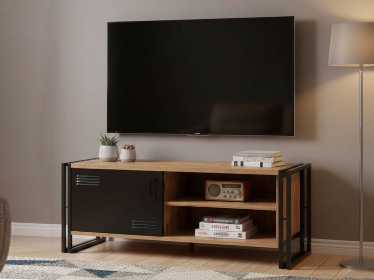 Mobile TV quercia e nero 130x45x50h cm in legno - Cyprien