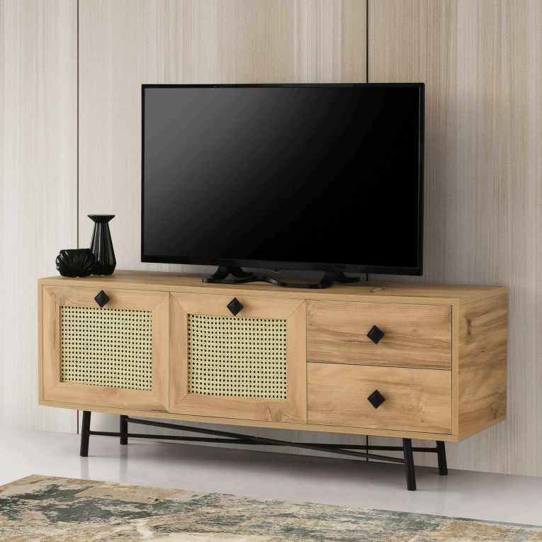 Mobile TV quercia e nero 140x40x60h cm 2 ante e 2 cassetti - Apollinare