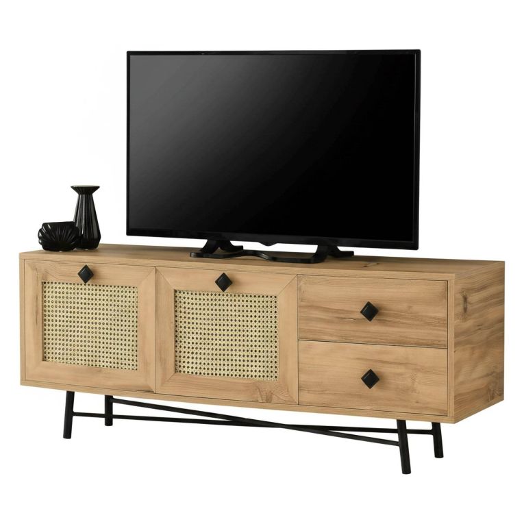 Mobile TV quercia e nero 140x40x60h cm 2 ante e 2 cassetti - Apollinare