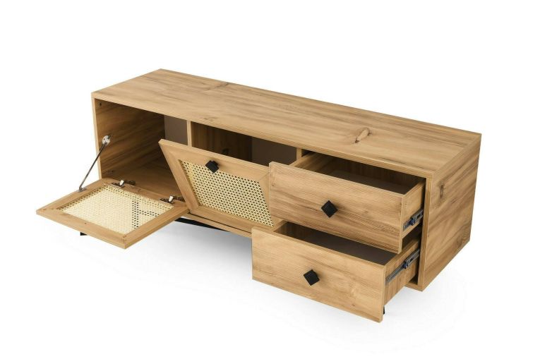 Mobile TV quercia e nero 140x40x60h cm 2 ante e 2 cassetti - Apollinare