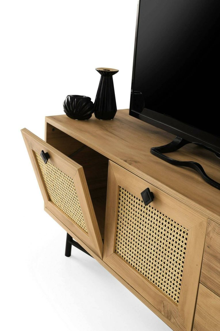Mobile TV quercia e nero 140x40x60h cm 2 ante e 2 cassetti - Apollinare