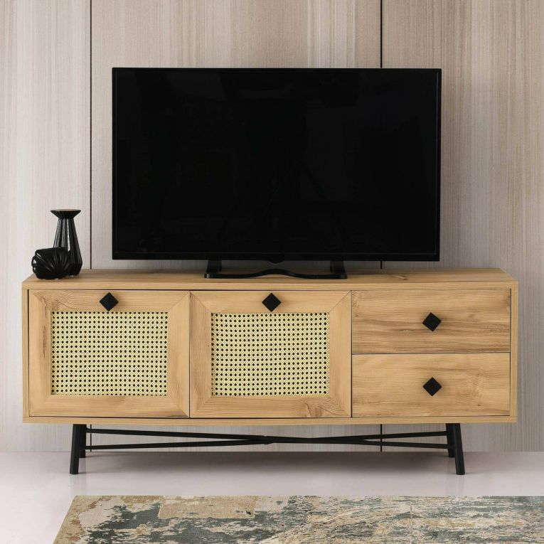Mobile TV quercia e nero 140x40x60h cm 2 ante e 2 cassetti - Apollinare