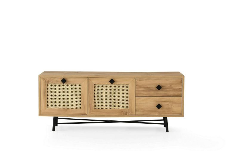 Mobile TV quercia e nero 140x40x60h cm 2 ante e 2 cassetti - Apollinare