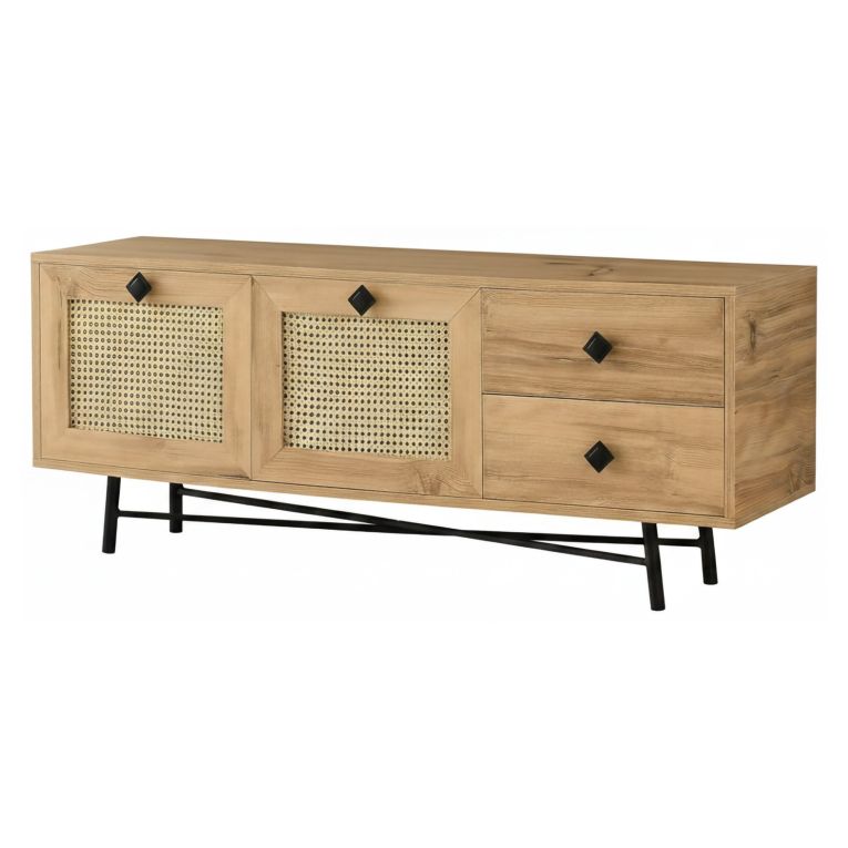 Mobile TV quercia e nero 140x40x60h cm 2 ante e 2 cassetti - Apollinare