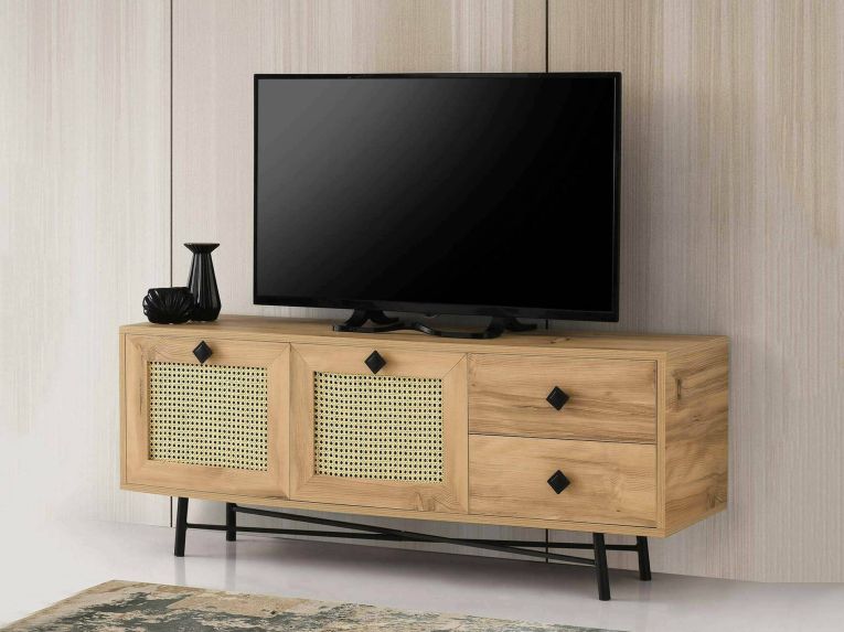 Mobile TV quercia e nero 140x40x60h cm 2 ante e 2 cassetti - Apollinare