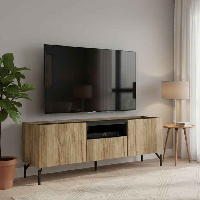 Mobile TV quercia e nero 147x41x54h cm 2 ante e 1 cassetto - Duchi