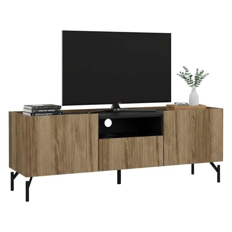 Mobile TV quercia e nero 147x41x54h cm 2 ante e 1 cassetto - Duchi