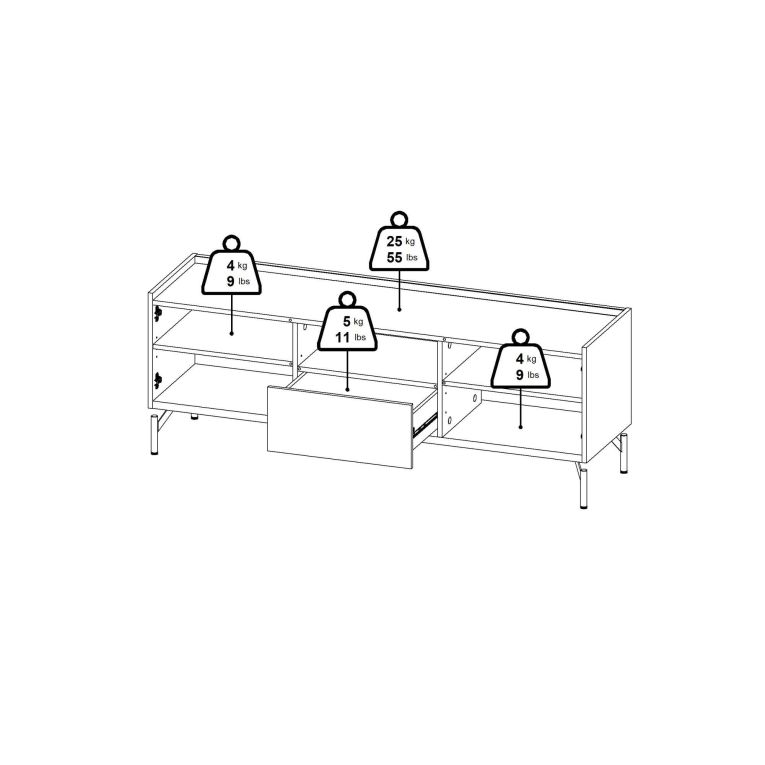 Mobile TV quercia e nero 147x41x54h cm 2 ante e 1 cassetto - Duchi