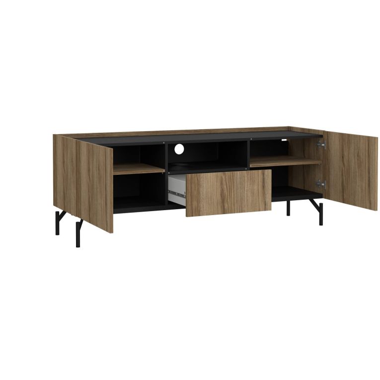 Mobile TV quercia e nero 147x41x54h cm 2 ante e 1 cassetto - Duchi